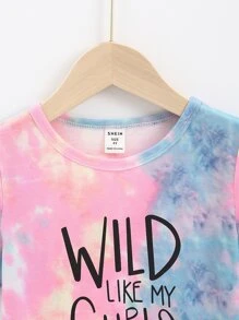 SHEIN 小女童標語圖案紮染T恤 - 彩色 - 查看 3