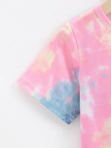 SHEIN 小女童標語圖案紮染T恤 - 彩色 - 查看 4