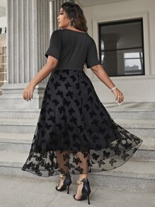 SHEIN Clasi Vestido de cuello cuadrado con mariposa bajo con malla - Negro - Ver 2