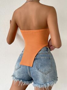 SHEIN Unity 不對稱下擺緊身上衣抹胸上衣 - 橘色 - 查看 4