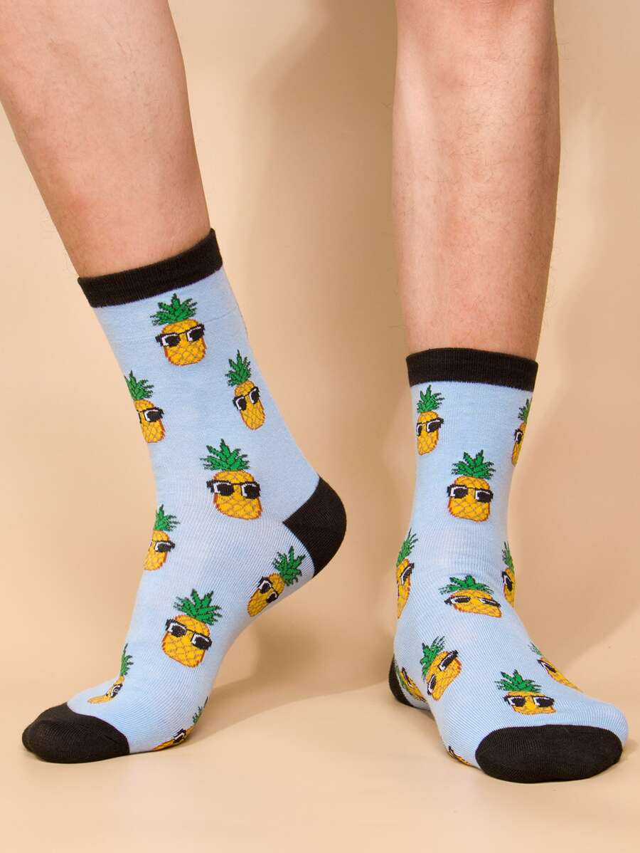 Men Pineapple Pattern Crew Socks - Multicolor - View 1