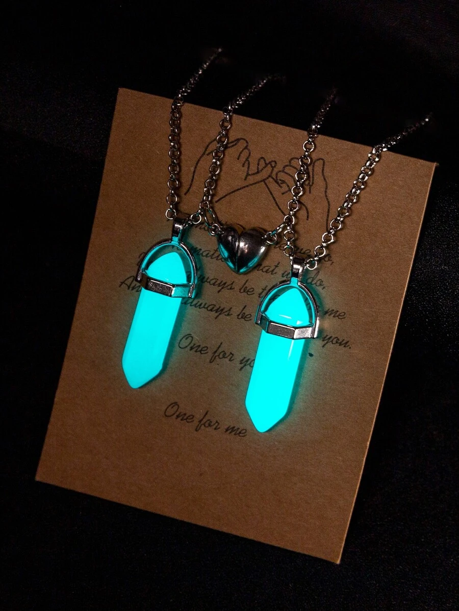 2 piezas Collar pareja brillante en oscuro colgante geométrico - Multicolor - Ver 1