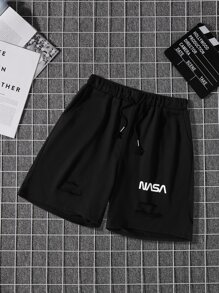 Manfinity Men Letter Graphic Drawstring Waist Shorts