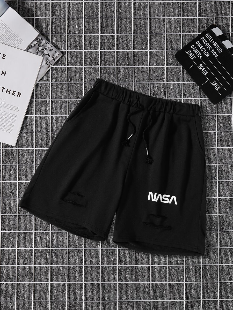 Manfinity Men Letter Graphic Drawstring Waist Shorts