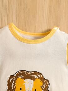 Baby Boy Cartoon Graphic Tee Romper - Apricot - View 4