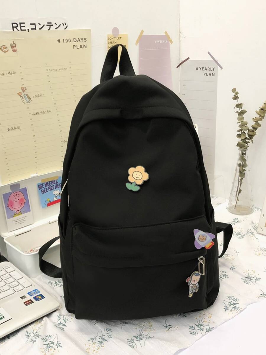 Mochila Escolar Minimalista De Un Solo Color, Ligera Y Con Cremallera, Mochila Para Uso Diario De Bolsillo De Insignia, Con Decoración. Bolsa Para La Escuela, Universidad. Gran Capacidad, Clásica, Casual Para Adolescentes, Estudiantes Universitarias, Niños, Hombres Y Mujeres, Universidad, Escuela Secundaria, Exteriores, Viajes Y Salidas. De Regreso A Clases