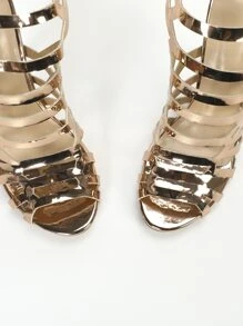 Women Metallic Cut Out Stiletto Heeled Gladiator Sandals, Glamorous Summer Heeled Sandals - Champagne - View 5