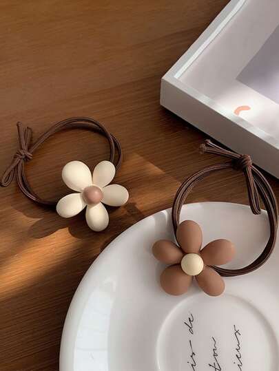 Cute 2pcs Flower Decor Hair Tie