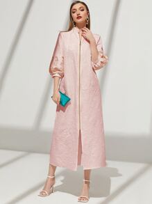 Al Najma Embroidery O-ring Zipper Split Bishop Sleeve Dress - Baby Pink - View 1