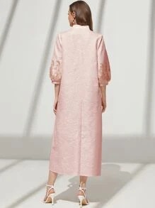 Al Najma Embroidery O-ring Zipper Split Bishop Sleeve Dress - Baby Pink - View 2