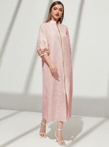 Al Najma Embroidery O-ring Zipper Split Bishop Sleeve Dress - Baby Pink - View 5