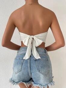 Chiquease Tie Back Hanky Hem Tube Top - Beige - View 1