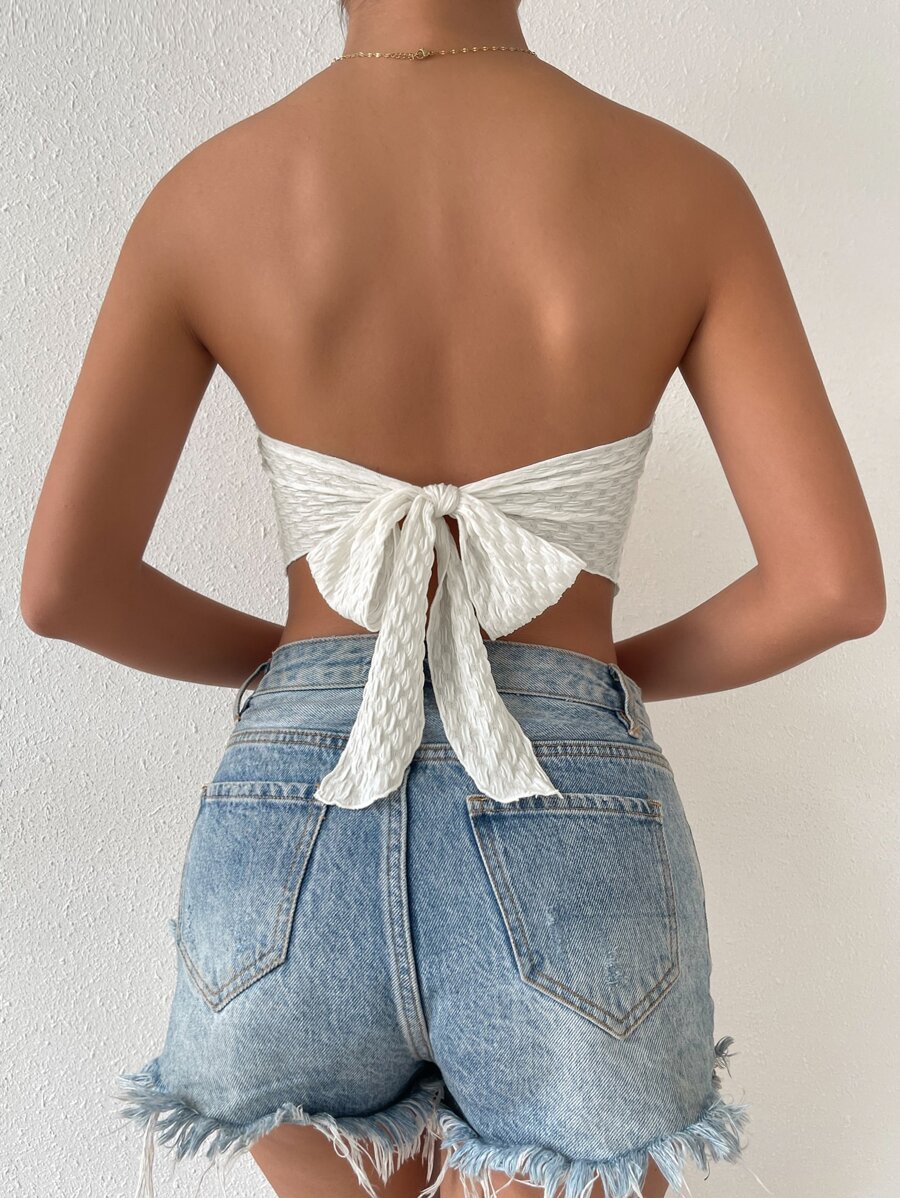 Chiquease Tie Back Hanky Hem Tube Top - Beige - View 1