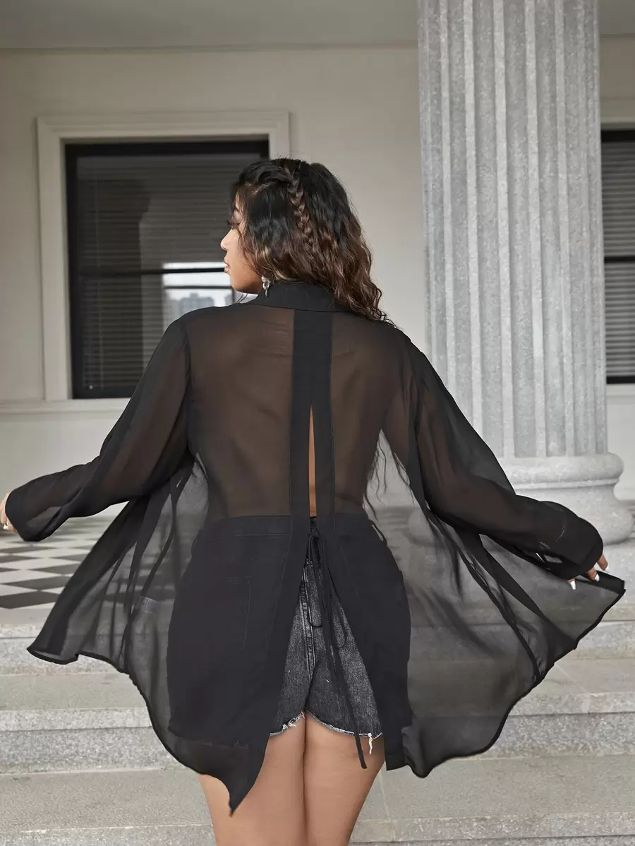 Calvaya Hơn Áo sơ mi Buộc lại Tách Nút Thông qua - màu đen - Xem 1