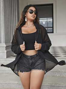 Calvaya Hơn Áo sơ mi Buộc lại Tách Nút Thông qua - màu đen - Xem 2