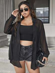 Calvaya Hơn Áo sơ mi Buộc lại Tách Nút Thông qua - màu đen - Xem 4