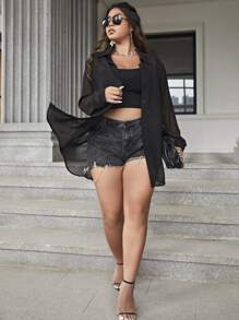 Calvaya Hơn Áo sơ mi Buộc lại Tách Nút Thông qua - màu đen - Xem 5