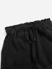 Tie Waist Light Wash Denim Shorts - Black - View 4