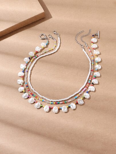 3入組人造珍珠裝飾串珠項鏈