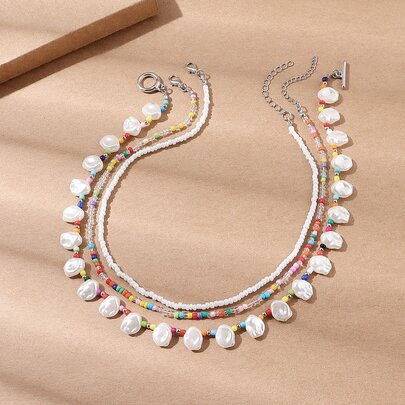 3入組人造珍珠裝飾串珠項鏈