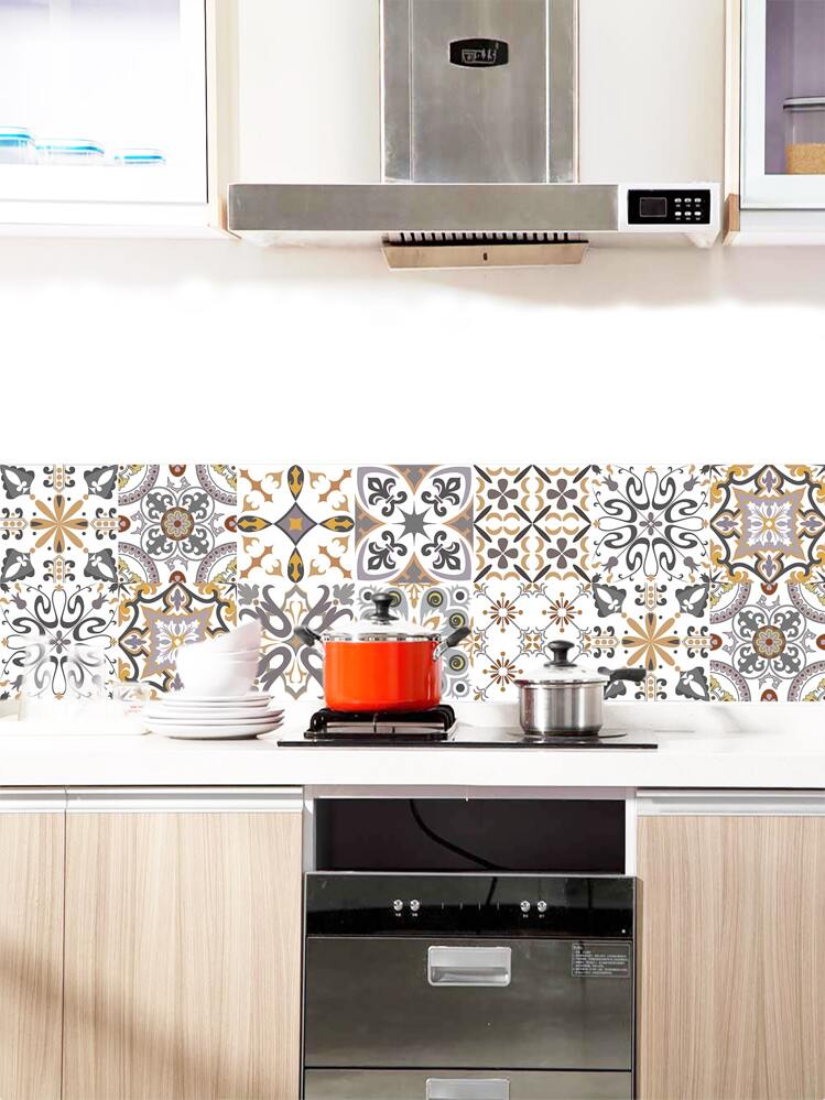 10 piezas Pegatina de cocina con patrón vintage - Multicolor - Añade 2