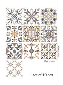10pcs Vintage Pattern Kitchen Sticker, PVC Self Adhesive Tile Sticker For Home Decor - Multicolor - View 3