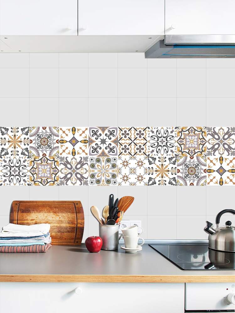10 piezas Pegatina de cocina con patrón vintage - Multicolor - Añade 4
