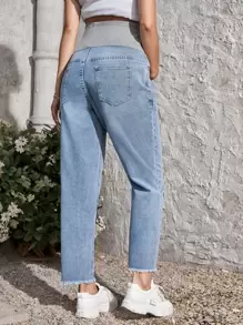 SHEIN Maternity Colorblock Raw Hem Jeans