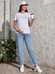 SHEIN Maternity Colorblock Raw Hem Jeans