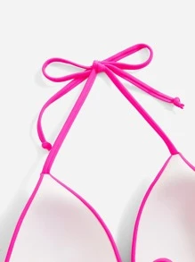Neon Pink Tie Back Push Up Bikini - Hot Pink - View 4