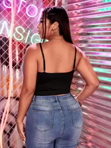 SHEIN BAE Plus Contrast Lace Bustier Cami Top - Black - View 2