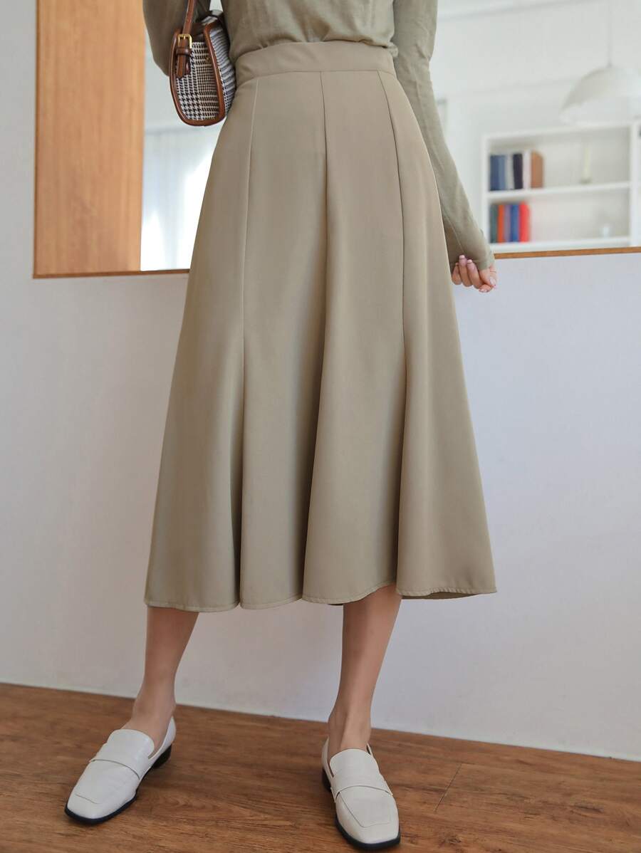 DAZY Falda de talle alto con cremallera trasera - Caqui - Ver 1