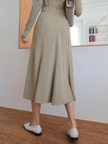 DAZY Falda de talle alto con cremallera trasera - Caqui - Ver 2