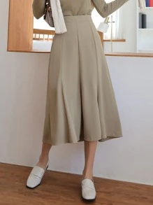 DAZY Falda de talle alto con cremallera trasera - Caqui - Ver 3