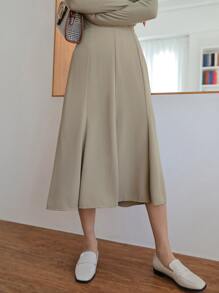 DAZY Falda de talle alto con cremallera trasera - Caqui - Ver 4