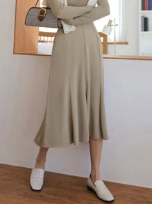 DAZY Falda de talle alto con cremallera trasera - Caqui - Ver 7