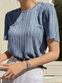 DAZY 莴苣边纹理纯色t恤 - 霧霾藍 - 查看 3