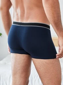 Hombres Calzoncillos boxer con cinta de rayas cintura - Azul Marino - Ver 2