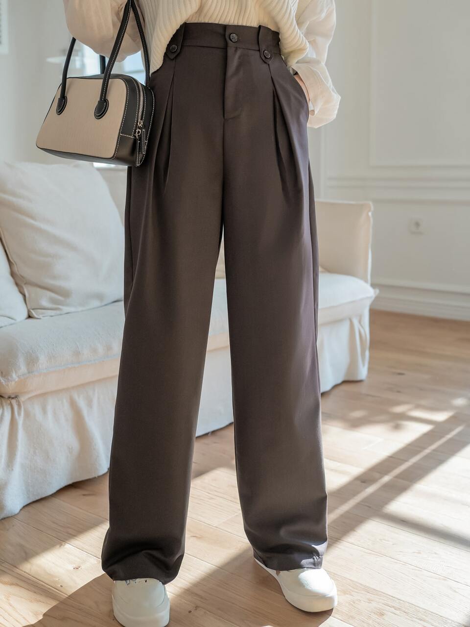 Solid Plicated Detail Tailored Pants Business Attire