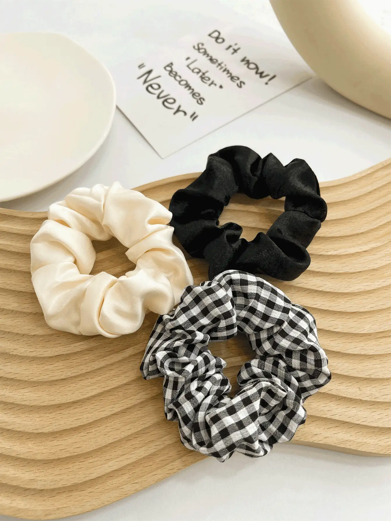 3pcs Gingham Print Scrunchie Casual Christmas Scrunchies Hair Tie - Multicolor - View 2