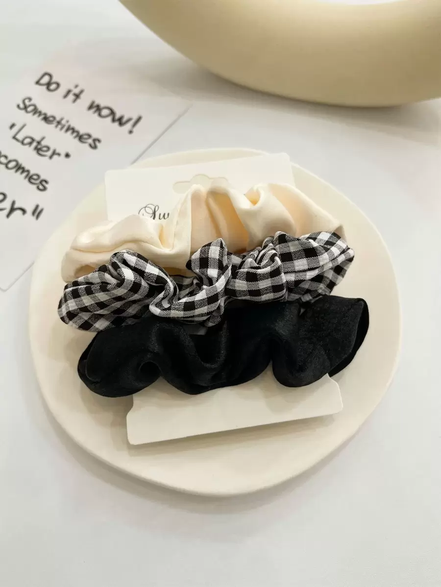 3pcs Gingham Print Scrunchie Casual Christmas Scrunchies Hair Tie - Multicolor - View 1