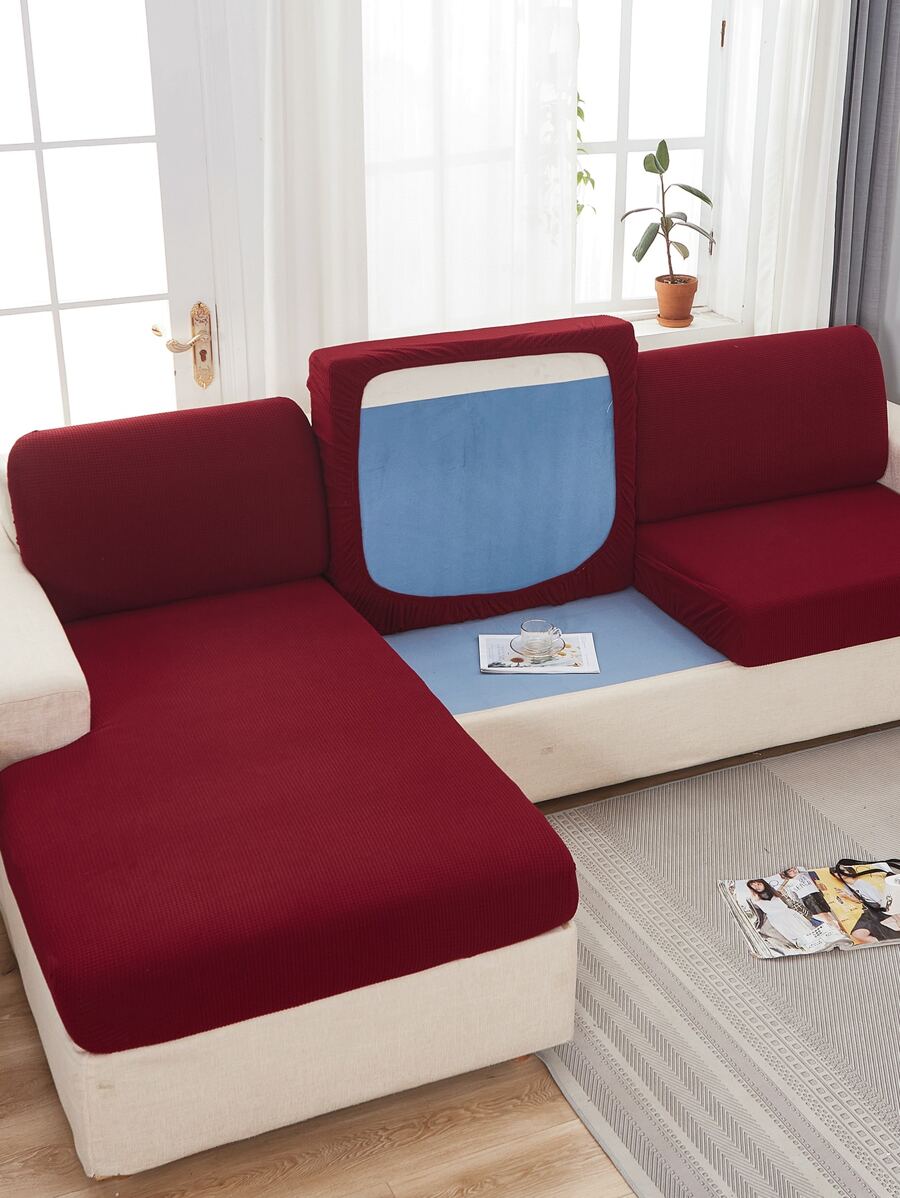1pc Plain Sofa Seat Cushion Cover - Red - View 1