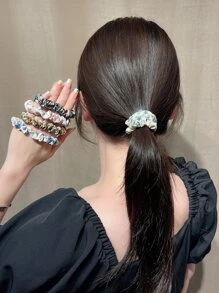 20个/包 纯色和印花布艺发圈，柔软弹力发绳，糖果色，适合秋季、海滩、返校季，印花发圈马尾辫发饰弹力发带美妆家居发饰发圈橡皮筋，旅行、生日礼物 - 彩色 - 查看 7