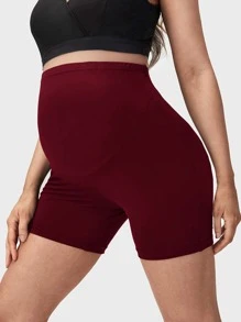 SHEIN Maternidad Shorts biker unicolor - Granate - Ver 1