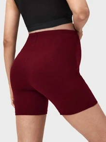 SHEIN Maternidad Shorts biker unicolor - Granate - Ver 2