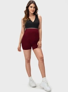 SHEIN Maternidad Shorts biker unicolor - Granate - Ver 3
