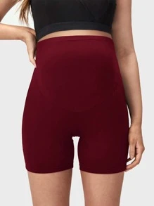 SHEIN Maternidad Shorts biker unicolor - Granate - Ver 4