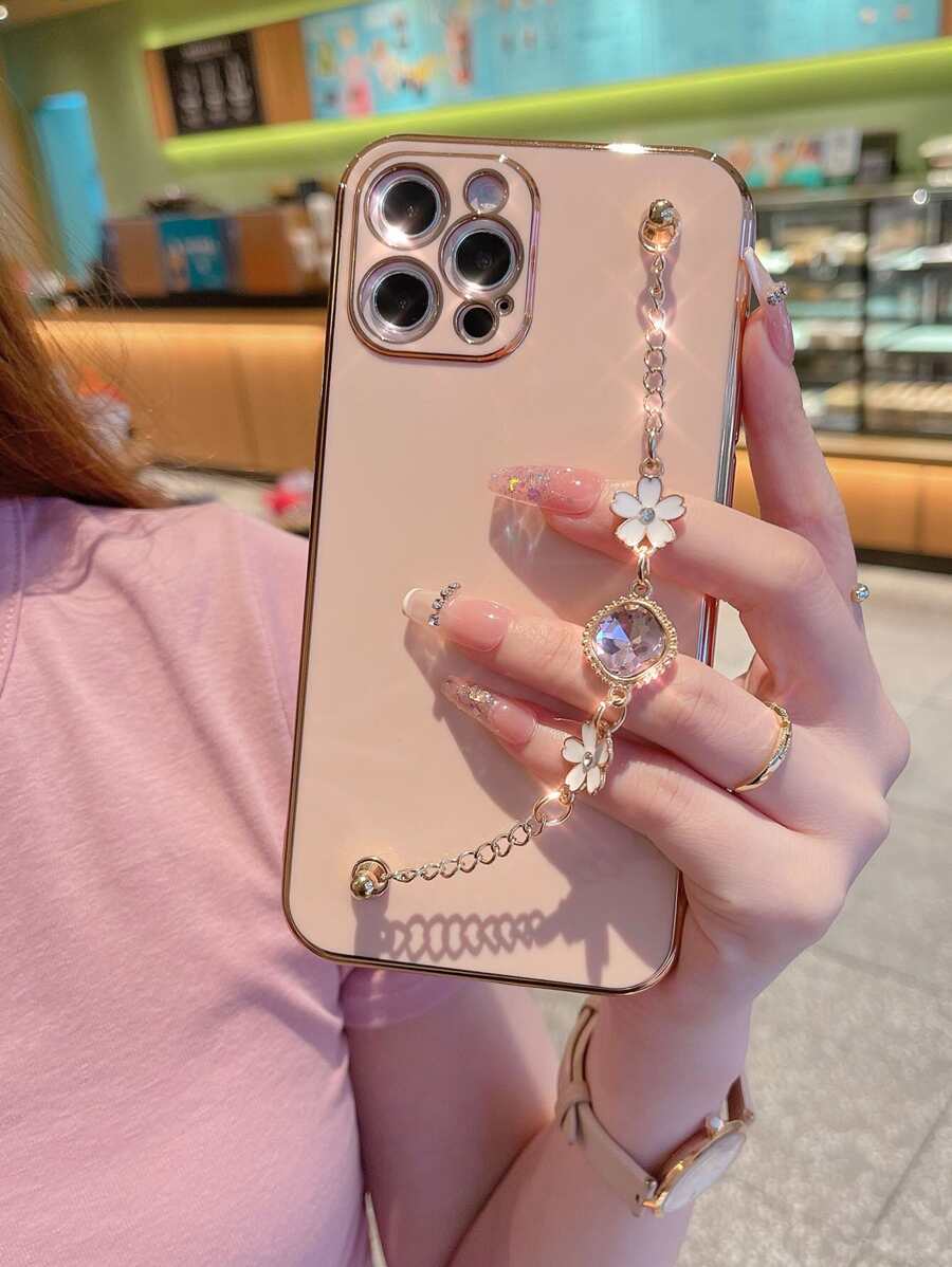 Handyhülle mit Handriemen, Blume - Roségold - Übersicht 1