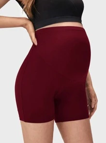 SHEIN Maternidad Shorts biker unicolor - Granate - Ver 5