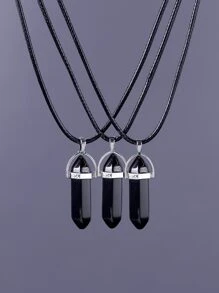 時尚流行7入組男士幾何吊墜項鍊，適合珠寶禮物和時尚外觀 - 黑色 - 查看 2